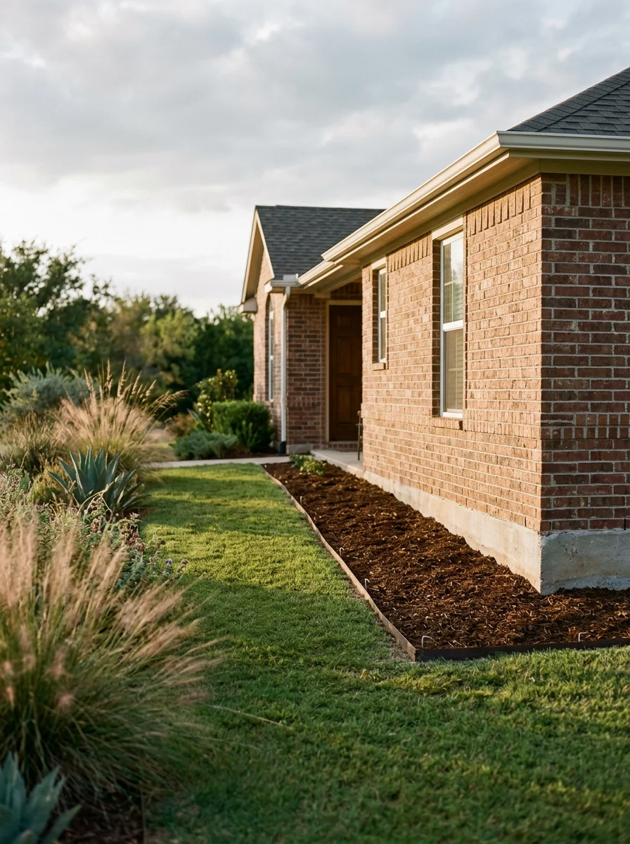 New Traditional home on quarter-acre lot in Pottsboro with open landscaping and foundation visible